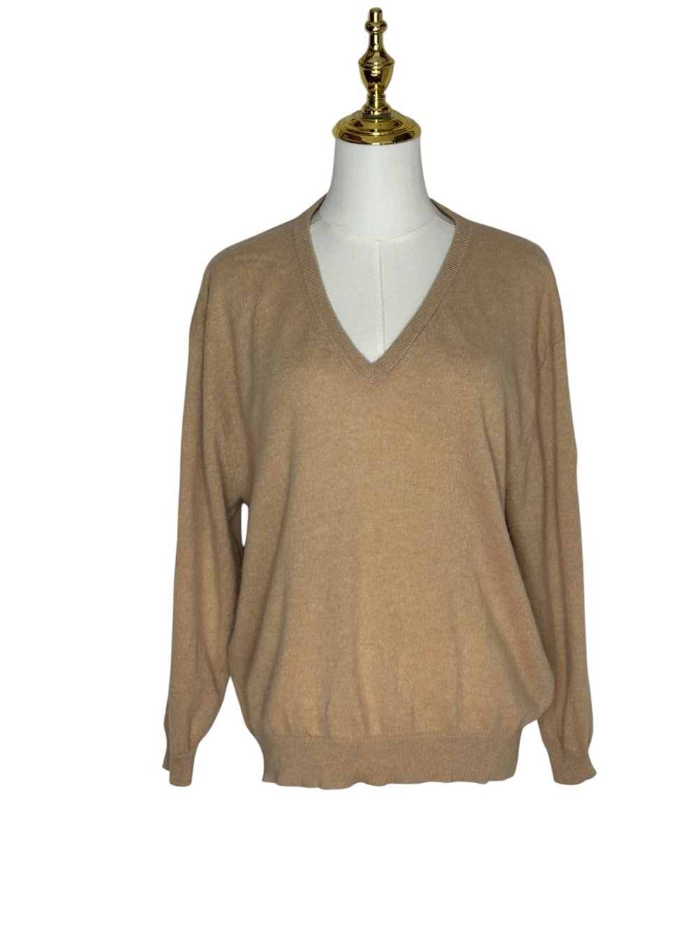 J. Crew Women's Cashmere Lite Academia V-Neck Sweater Camel Sz M Old Money EUC